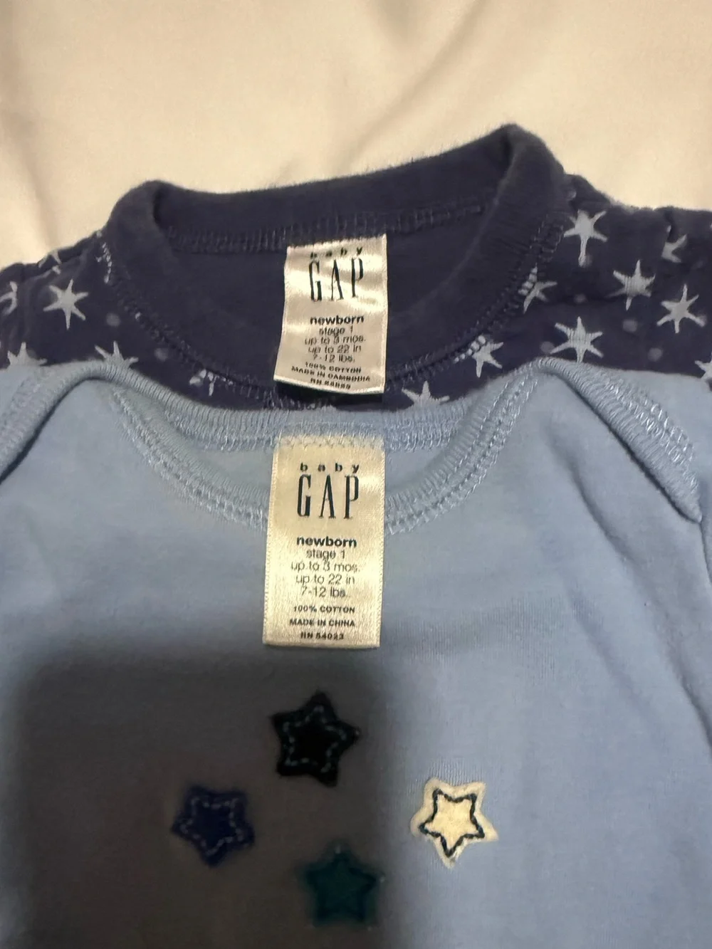 GAP Navy Star Print Romper and Light Blue Star Applique Bodysuit BUNDLE